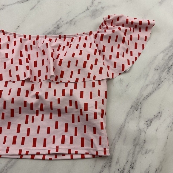 Kortni Jeane Womens Ruffle Around Tankini Top Size S New Pink Red Geometric Swim - Picture 7 of 8